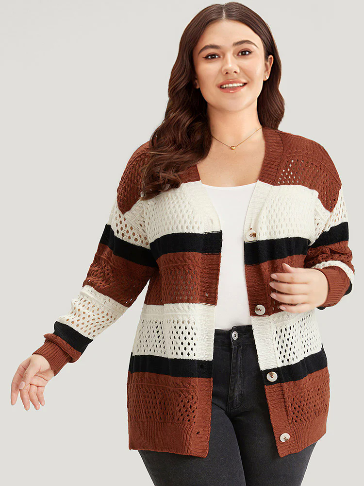 Colorblock Contrast Geo Eyelet Button Through Cardigan Colorblock Contrast Geo Eyelet Button Through Cardigan