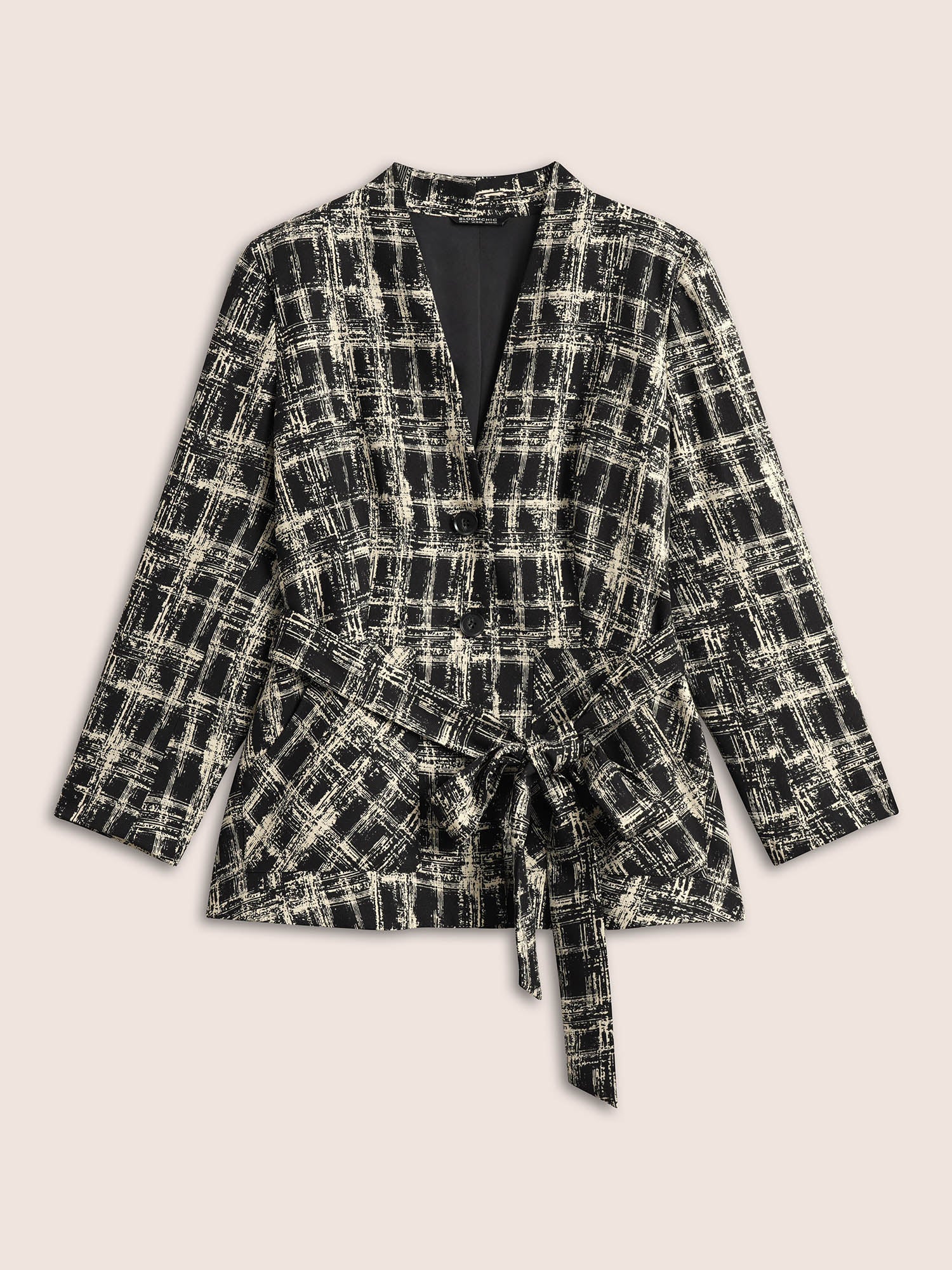 Geometric Pocket Belted Lined Blazer Geometric Pocket Belted Lined Blazer