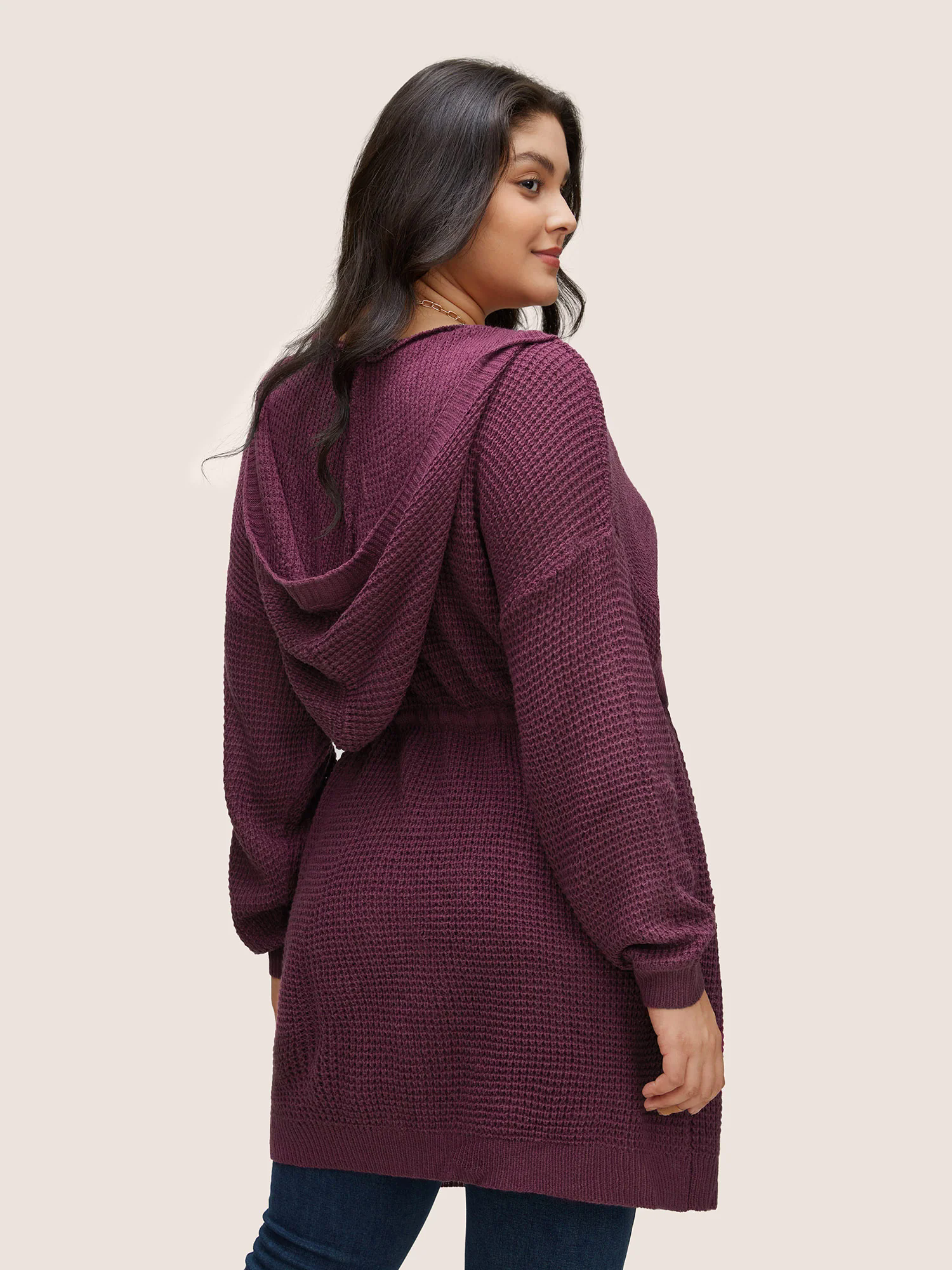 Solid Drawstring Pocket Hooded Open Front Cardigan Solid Drawstring Pocket Hooded Open Front Cardigan