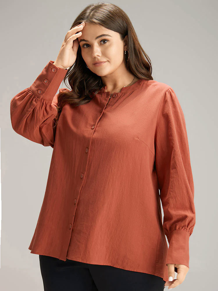 Plain Gathered Button Up Blouse Plain Gathered Button Up Blouse
