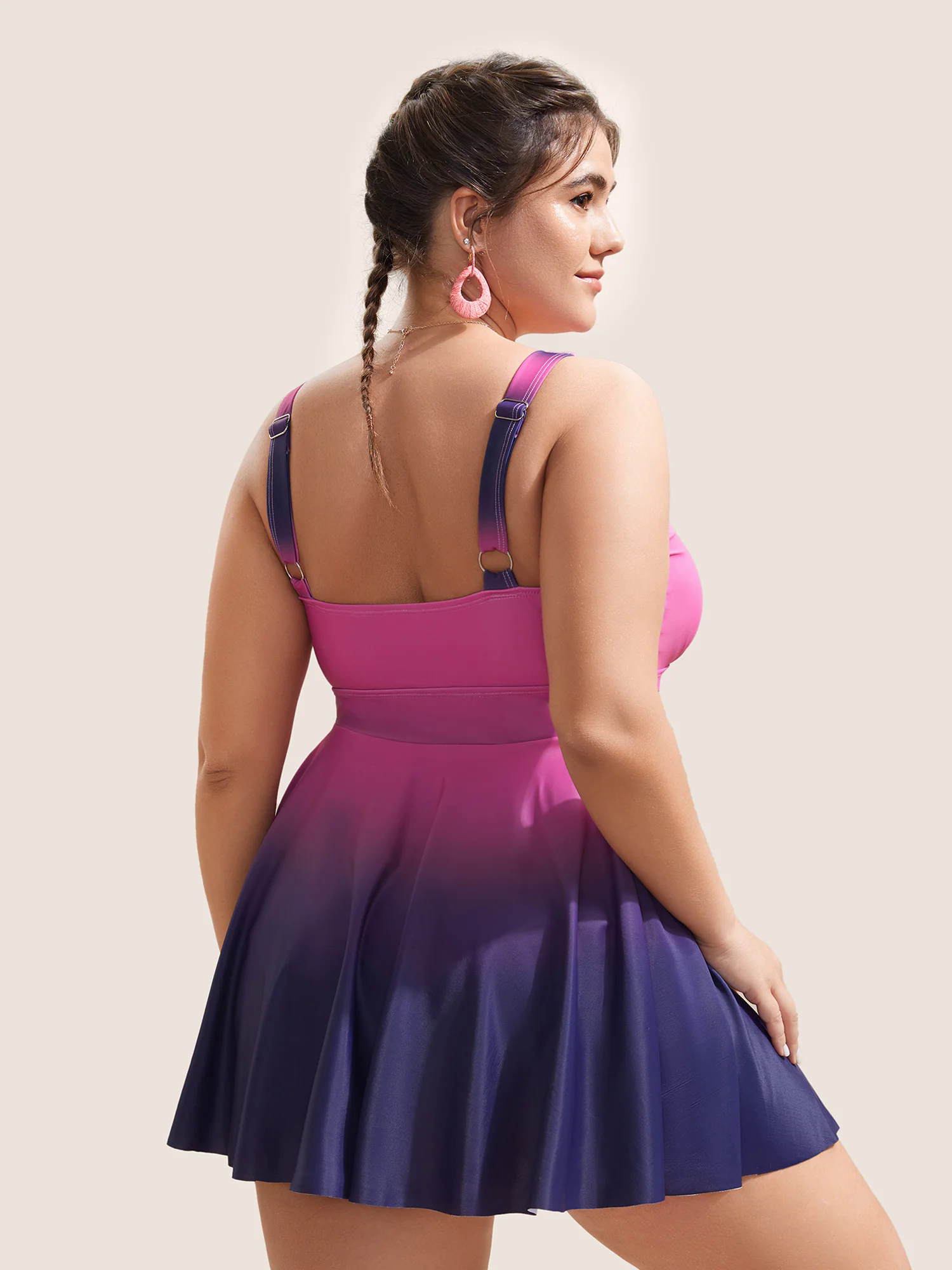 Ombre Contrast Ruched Lace Up Swim Dress Ombre Contrast Ruched Lace Up Swim Dress