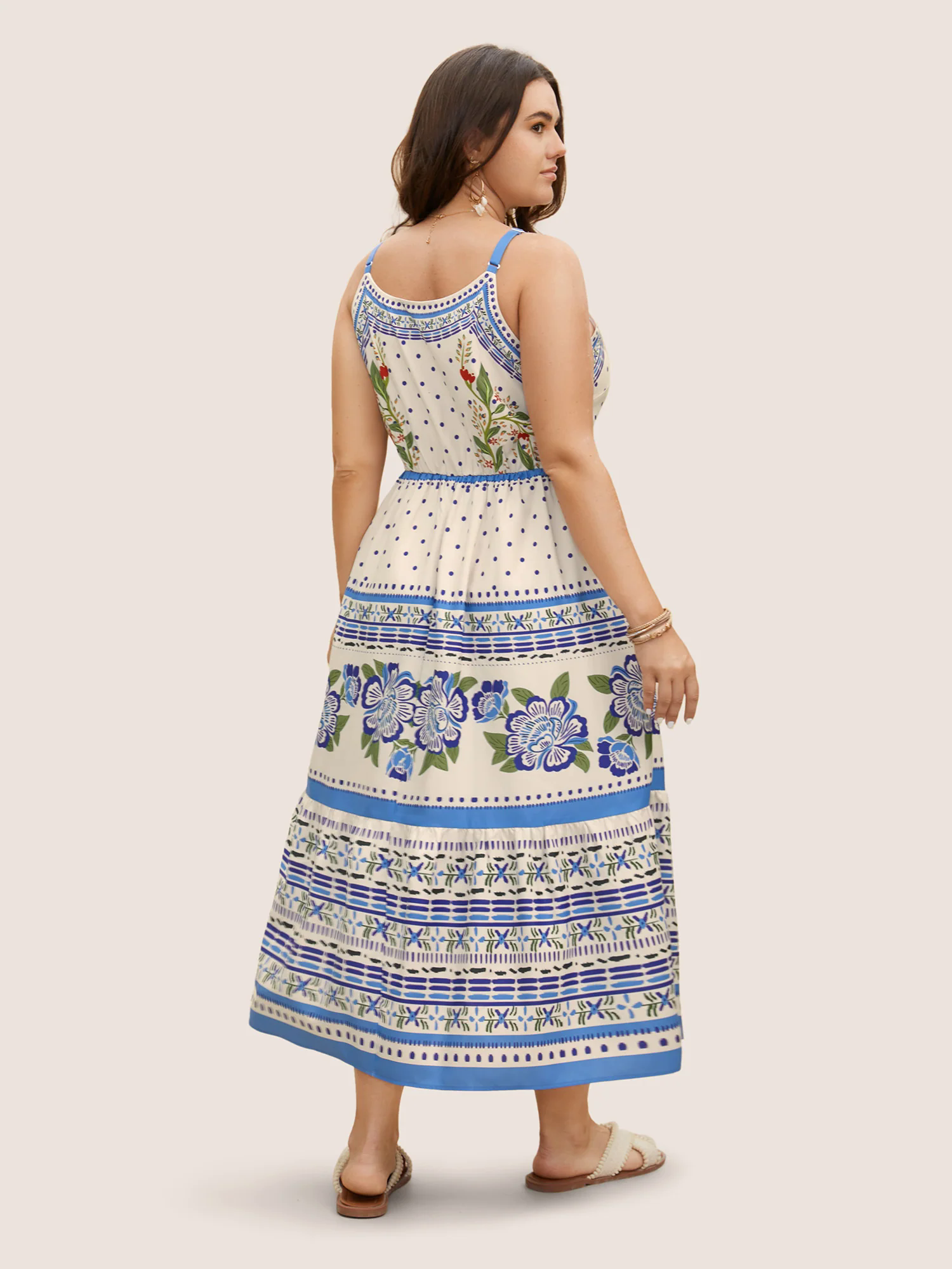 Boho Print Elastic Waist Cami Midi Dress Boho Print Elastic Waist Cami Midi Dress