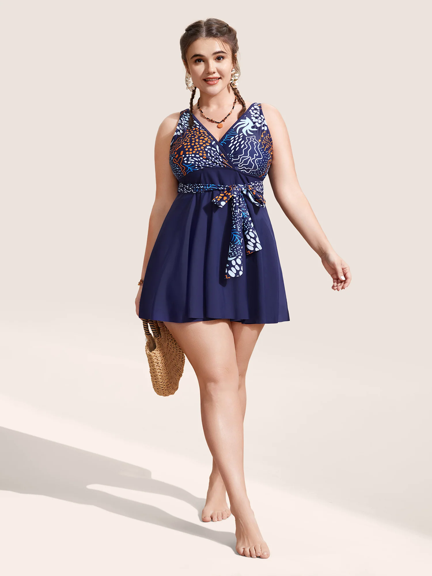 Marine Elements Patchwork Tie Knot Swim Dress Marine Elements Patchwork Tie Knot Swim Dress
