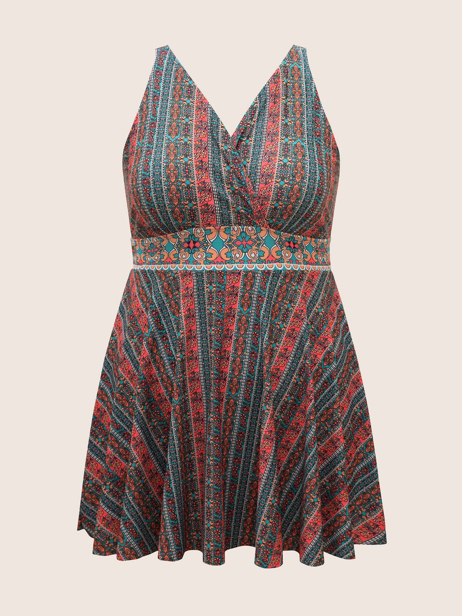 Overlap Collar Bandana Print Patchwork Swim Dress Overlap Collar Bandana Print Patchwork Swim Dress