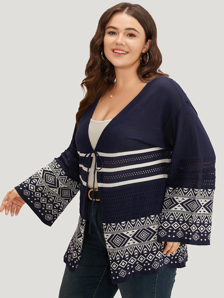Bandana Print Geo Eyelet Ties Front Cardigan Bandana Print Geo Eyelet Ties Front Cardigan