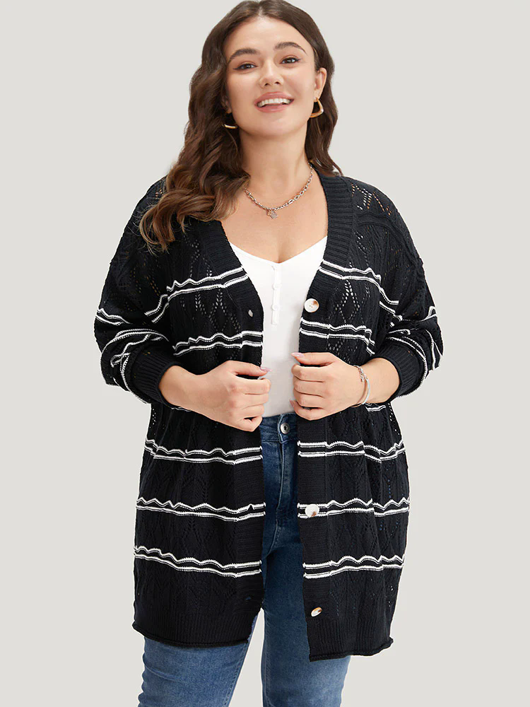 Striped Geometric Button Through Cardigan Striped Geometric Button Through Cardigan