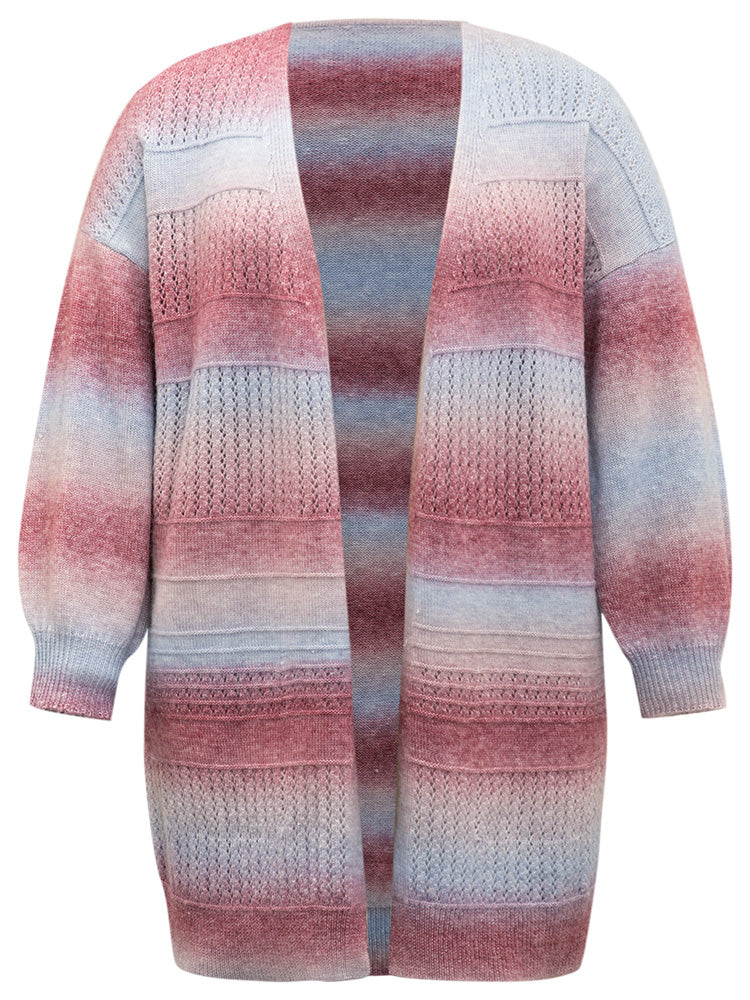 Ombre Elastic Cuffs Open Front Cardigan Ombre Elastic Cuffs Open Front Cardigan