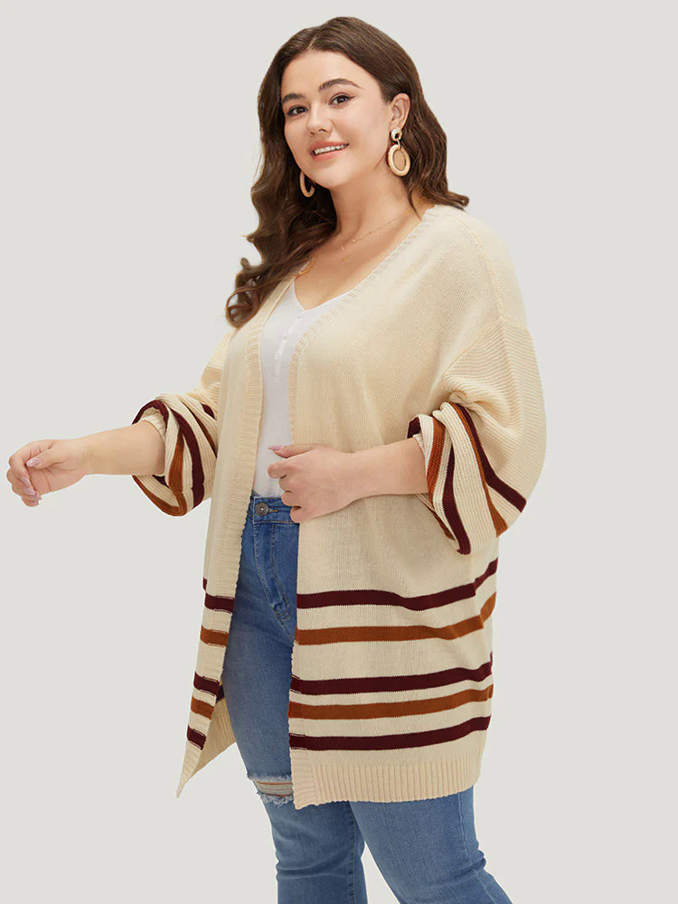 Striped Contrast Open Front Cardigan Striped Contrast Open Front Cardigan