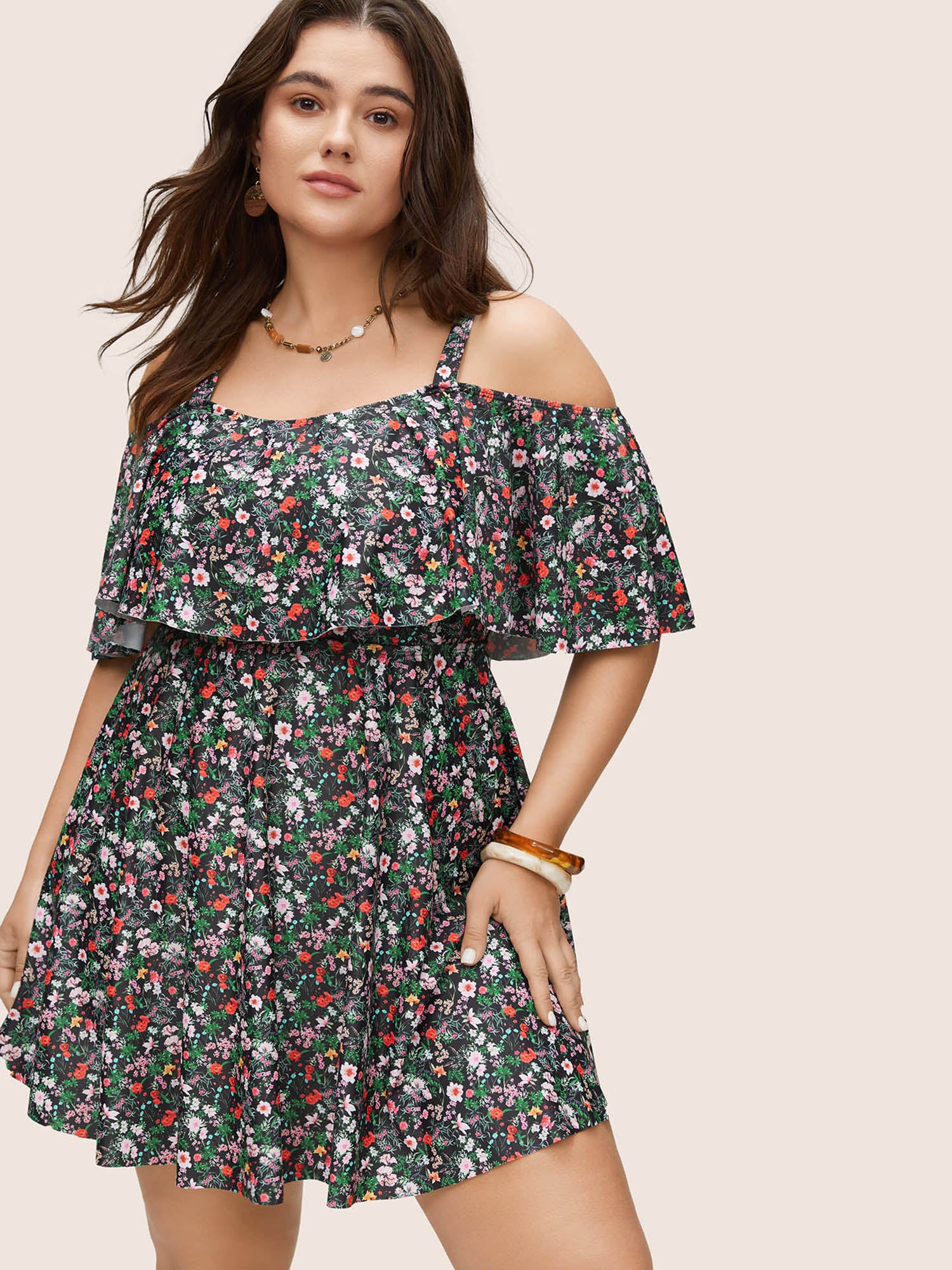 Ditsy Floral Ruffles Cold Shoulder Swim Dress Ditsy Floral Ruffles Cold Shoulder Swim Dress