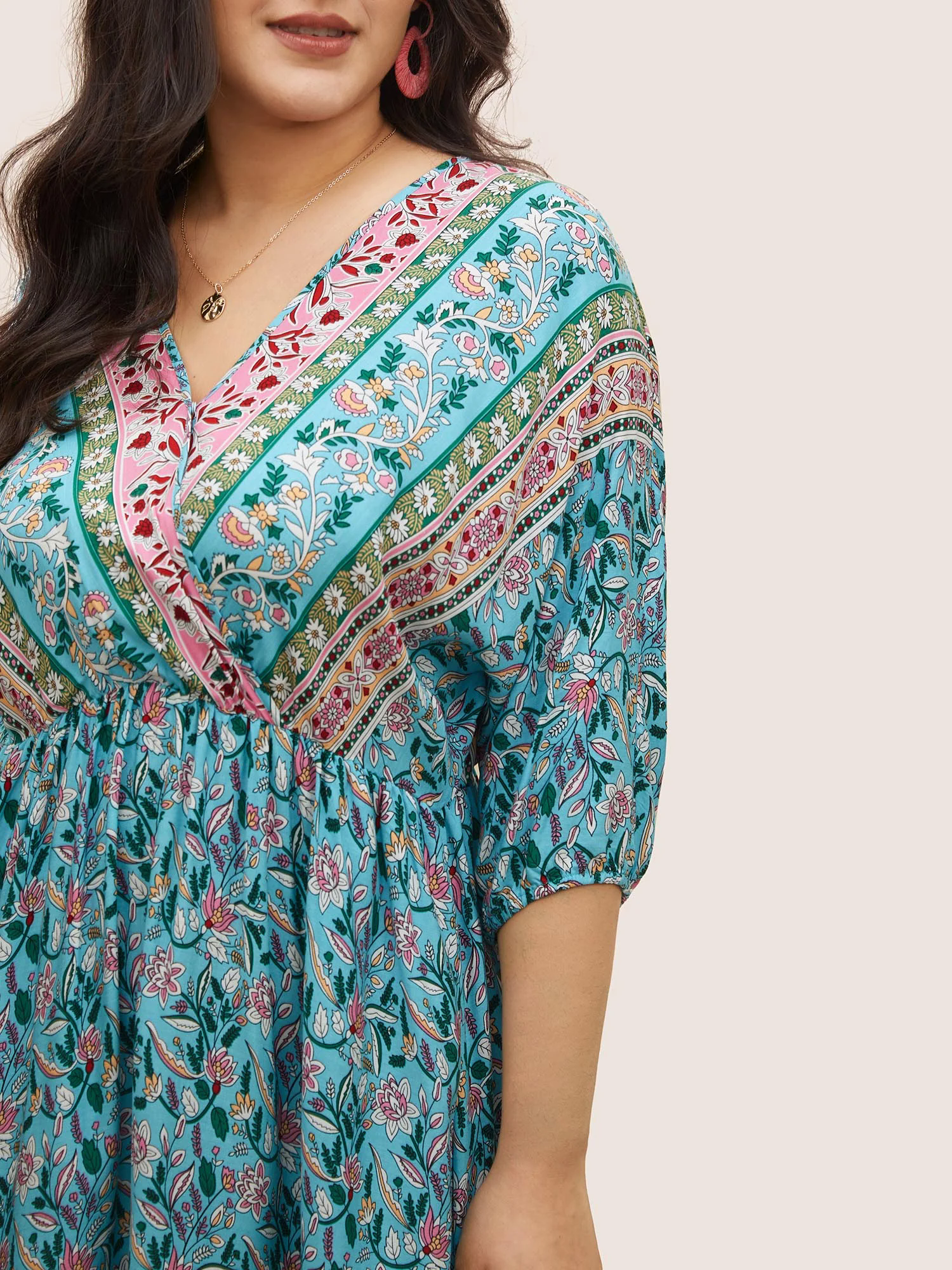 Boho Print Wrap Elastic Waist Lantern Sleeve Dress Boho Print Wrap Elastic Waist Lantern Sleeve Dress