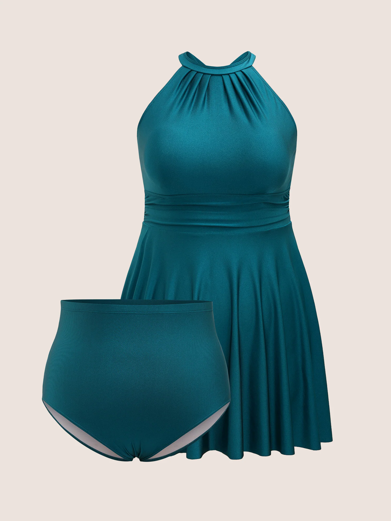 Halter Back Crisscross Pleated Swim Dress Halter Back Crisscross Pleated Swim Dress