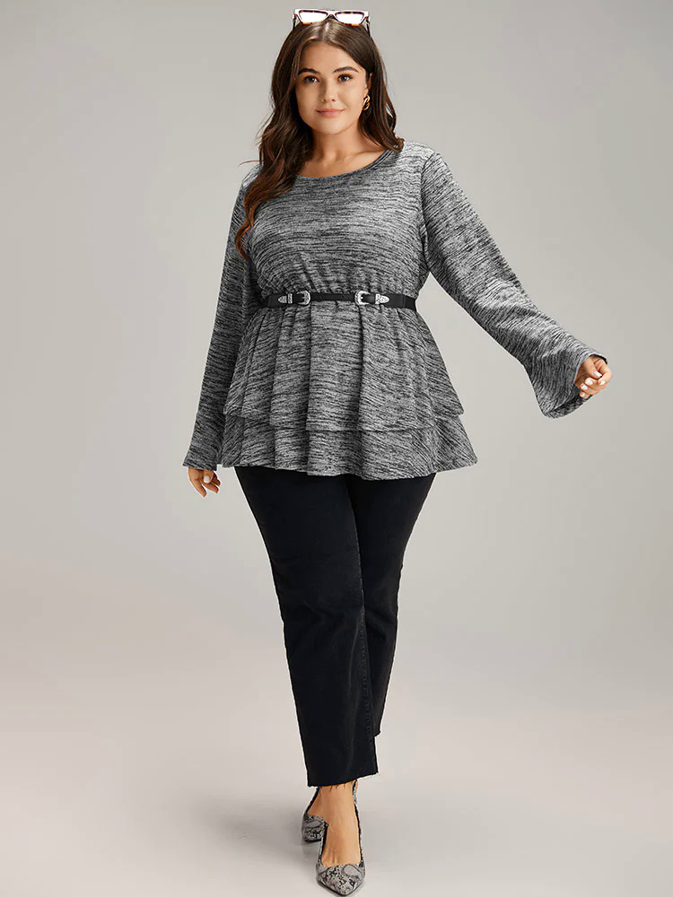 Plain Ruffle Layered Hem T-shirt Plain Ruffle Layered Hem T-shirt