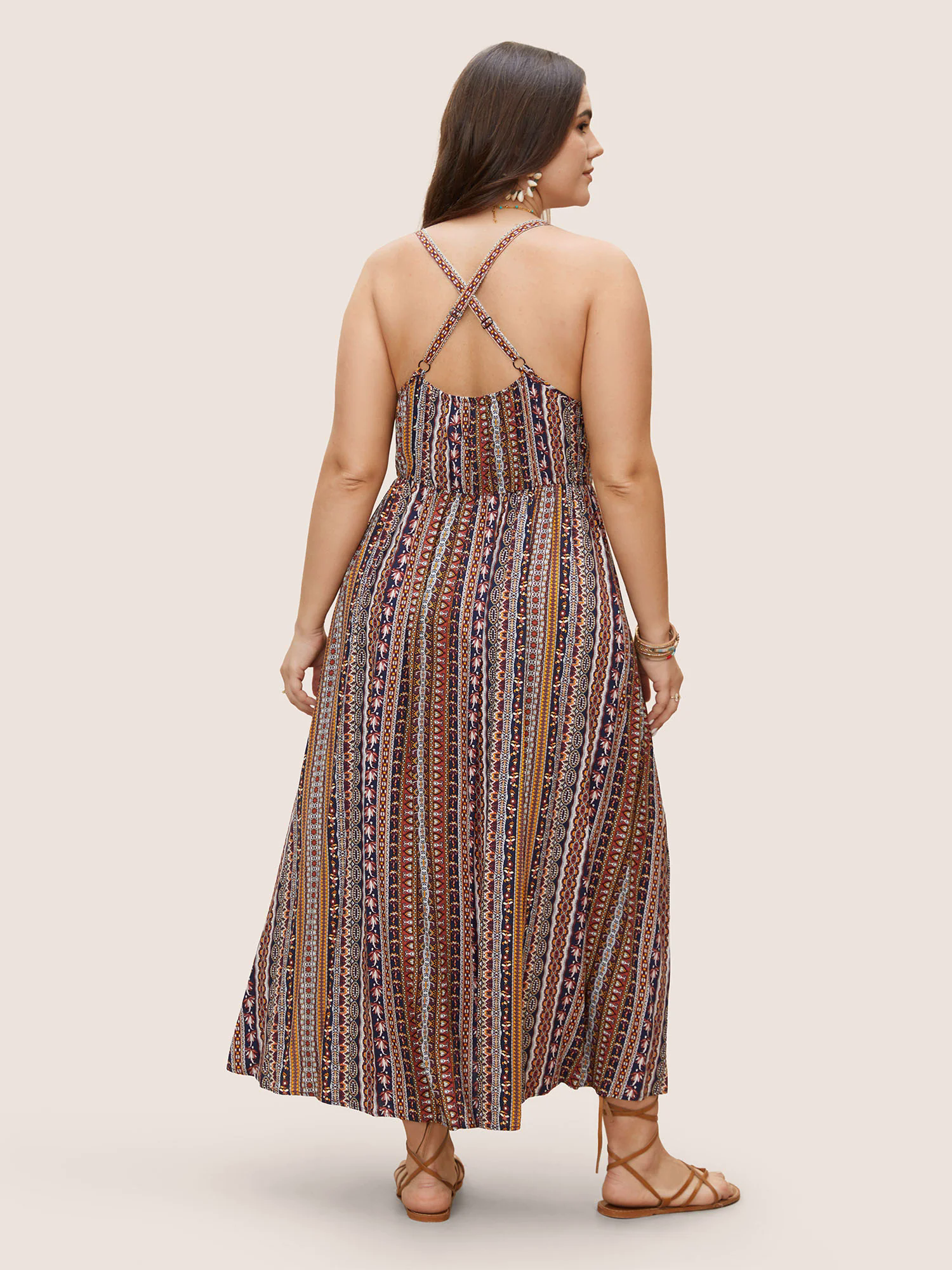Boho Print Elastic Waist Split Hem Cami Dress Boho Print Elastic Waist Split Hem Cami Dress