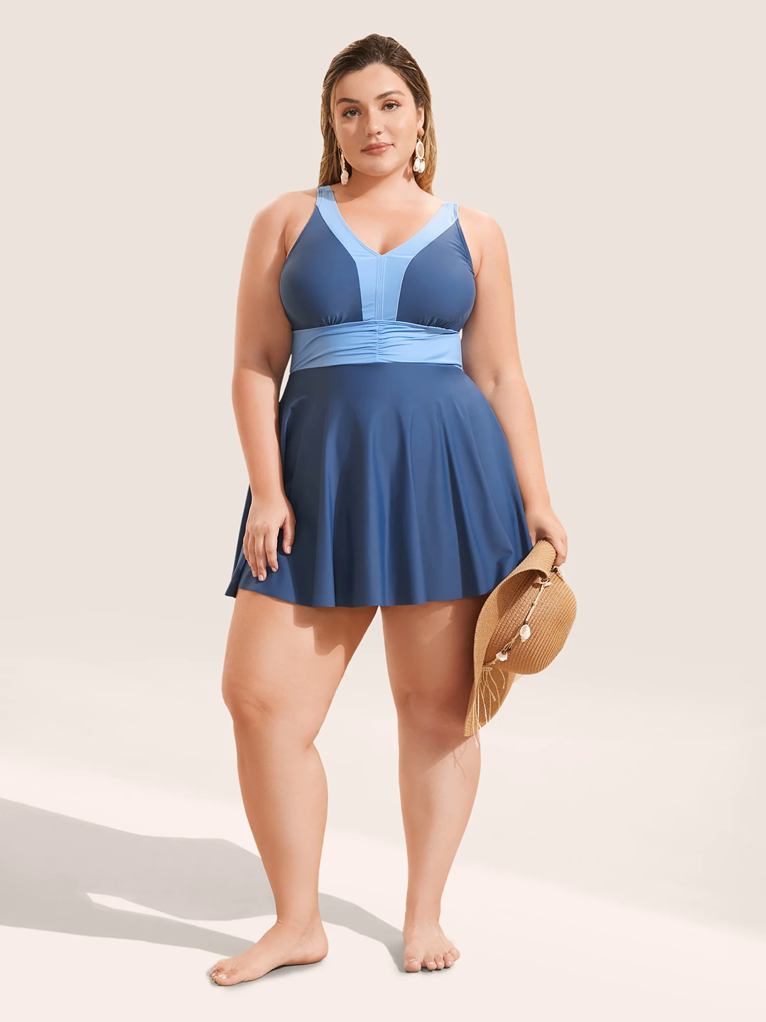 Two Tone Patchwork Gathered Swim Dress Two Tone Patchwork Gathered Swim Dress