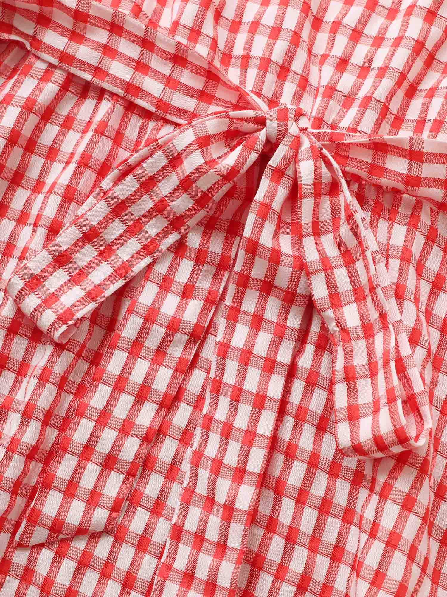 V Neck Gingham Tie Knot Ruffles Blouse V Neck Gingham Tie Knot Ruffles Blouse