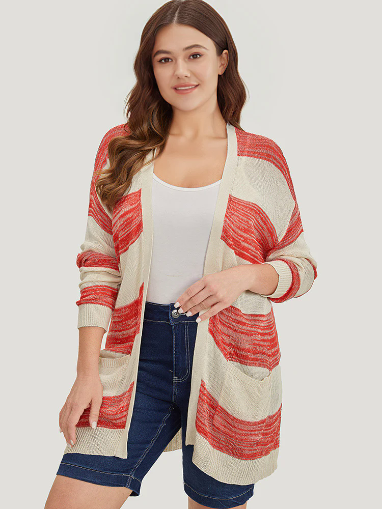 Two Tone Pocket Open Front Cardigan Two Tone Pocket Open Front Cardigan