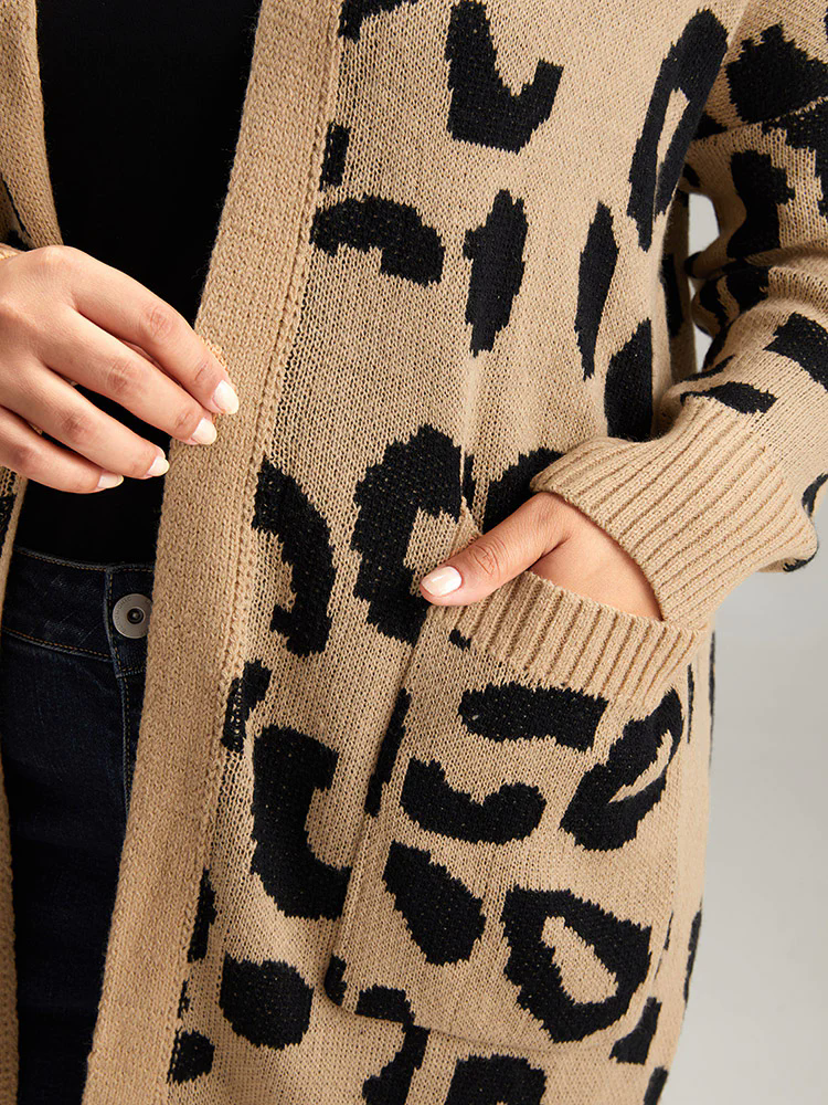 Leopard Elastic Cuffs Drop Shoulder Cardigan Leopard Elastic Cuffs Drop Shoulder Cardigan