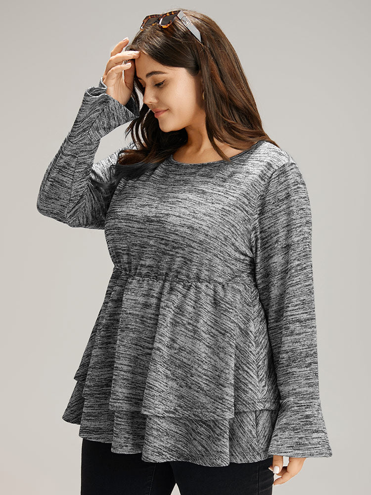 Plain Ruffle Layered Hem T-shirt Plain Ruffle Layered Hem T-shirt