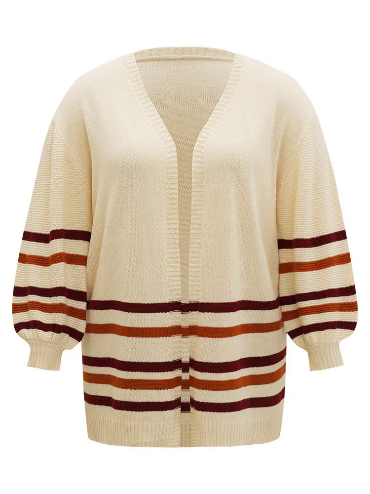 Striped Contrast Open Front Cardigan Striped Contrast Open Front Cardigan