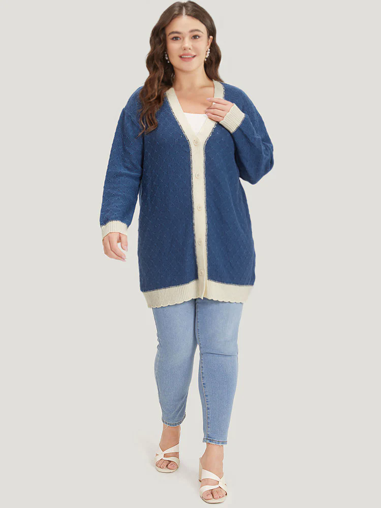 Two Tone Textured Button Through Cardigan Two Tone Textured Button Through Cardigan