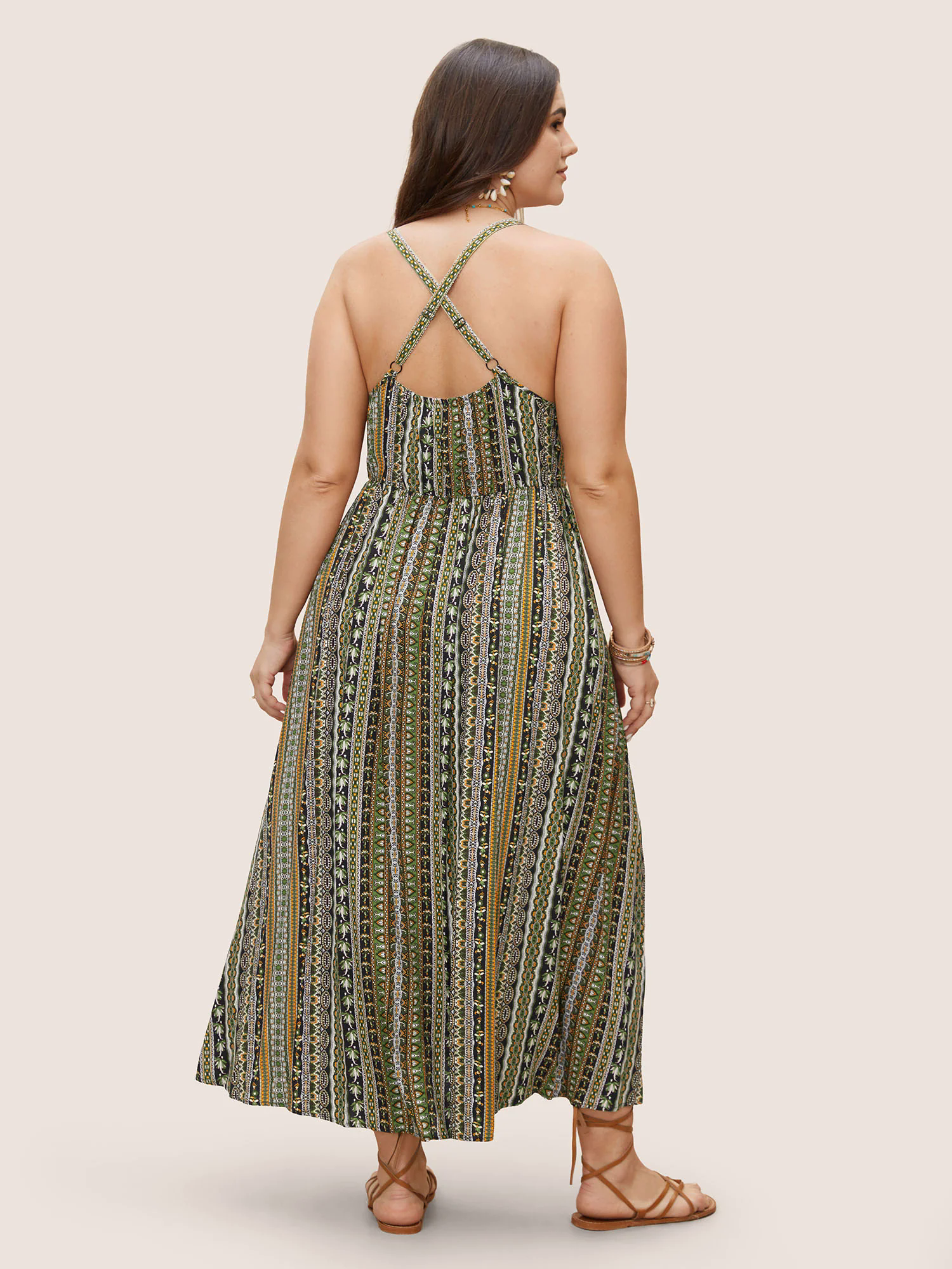 Boho Print Elastic Waist Split Hem Cami Dress Boho Print Elastic Waist Split Hem Cami Dress
