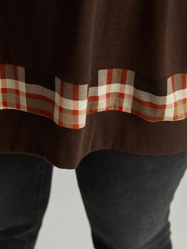 Halloween Plaid Patchwork Cowl Neck T-shirt Halloween Plaid Patchwork Cowl Neck T-shirt