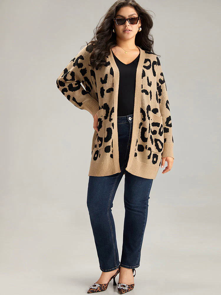 Leopard Elastic Cuffs Drop Shoulder Cardigan Leopard Elastic Cuffs Drop Shoulder Cardigan