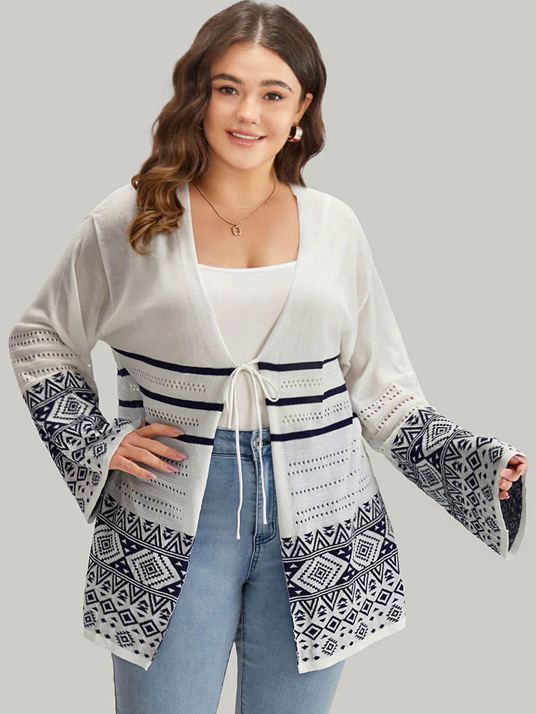 Bandana Print Geo Eyelet Ties Front Cardigan Bandana Print Geo Eyelet Ties Front Cardigan