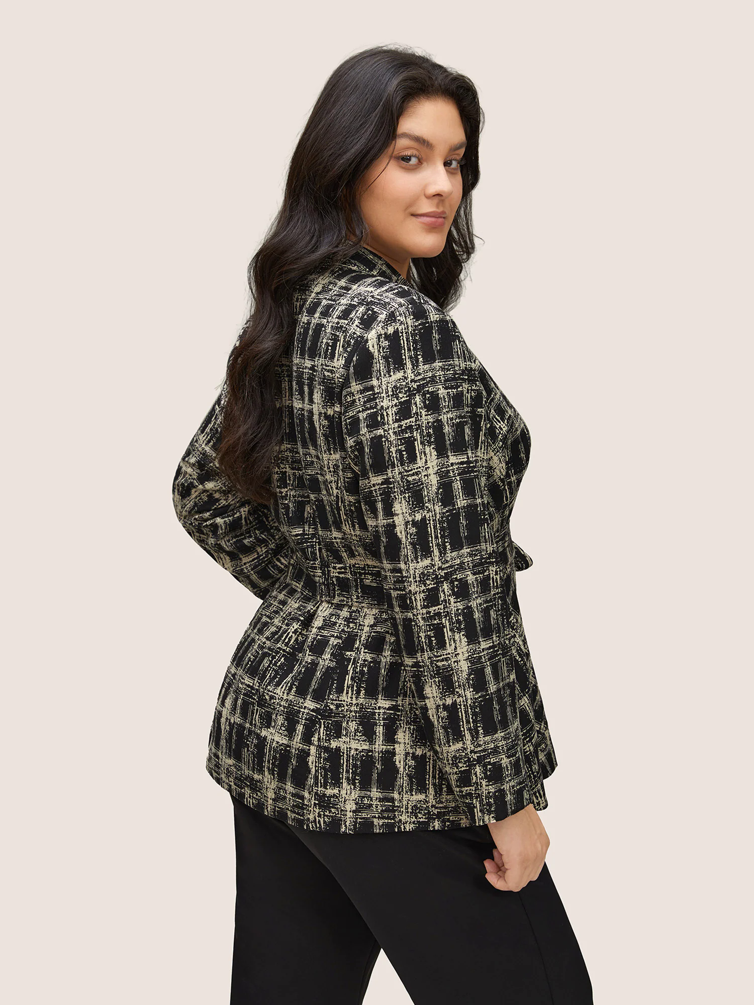 Geometric Pocket Belted Lined Blazer Geometric Pocket Belted Lined Blazer