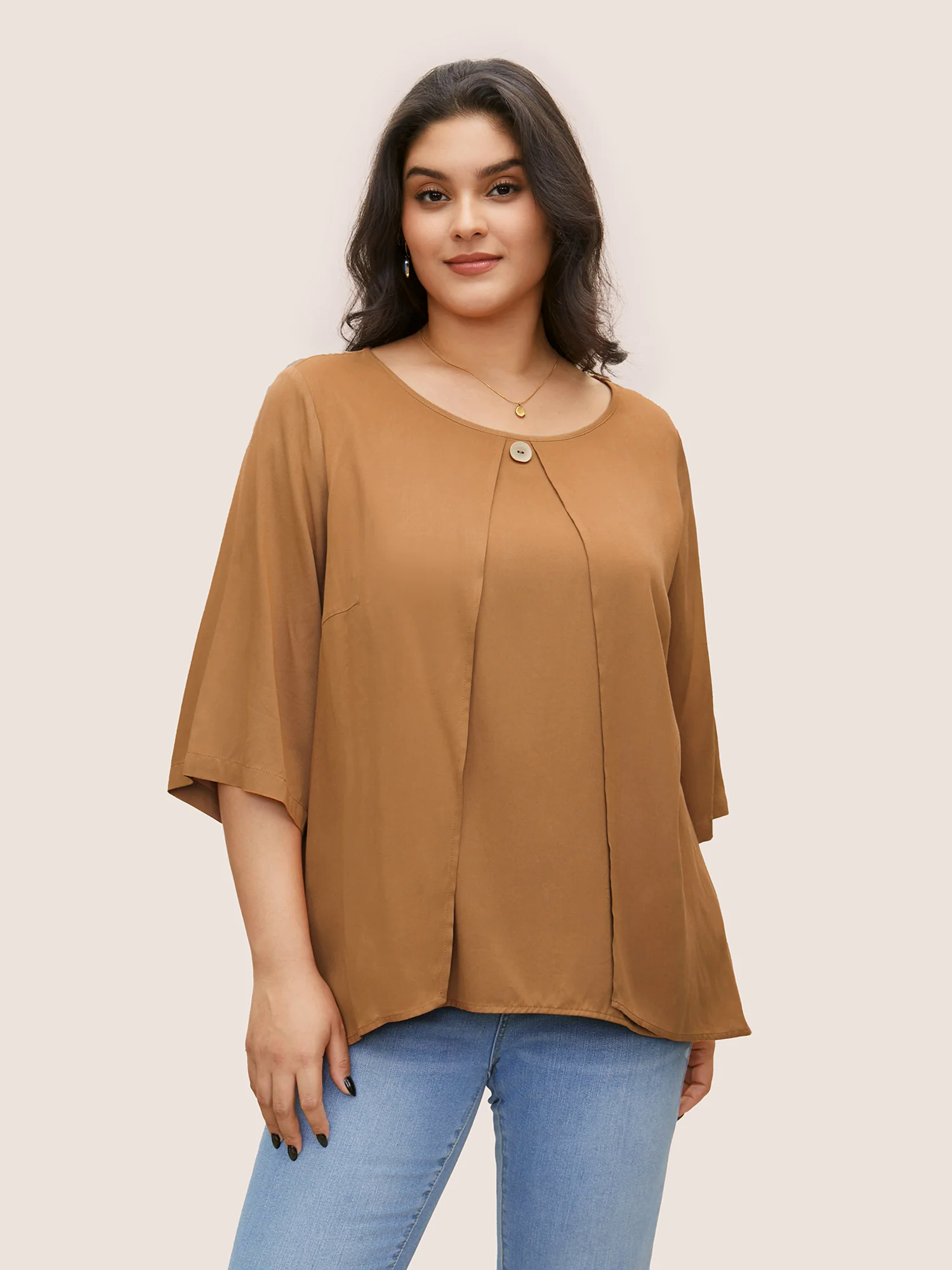 Solid Tiered Button Detail Ruffle Sleeve Blouse Solid Tiered Button Detail Ruffle Sleeve Blouse
