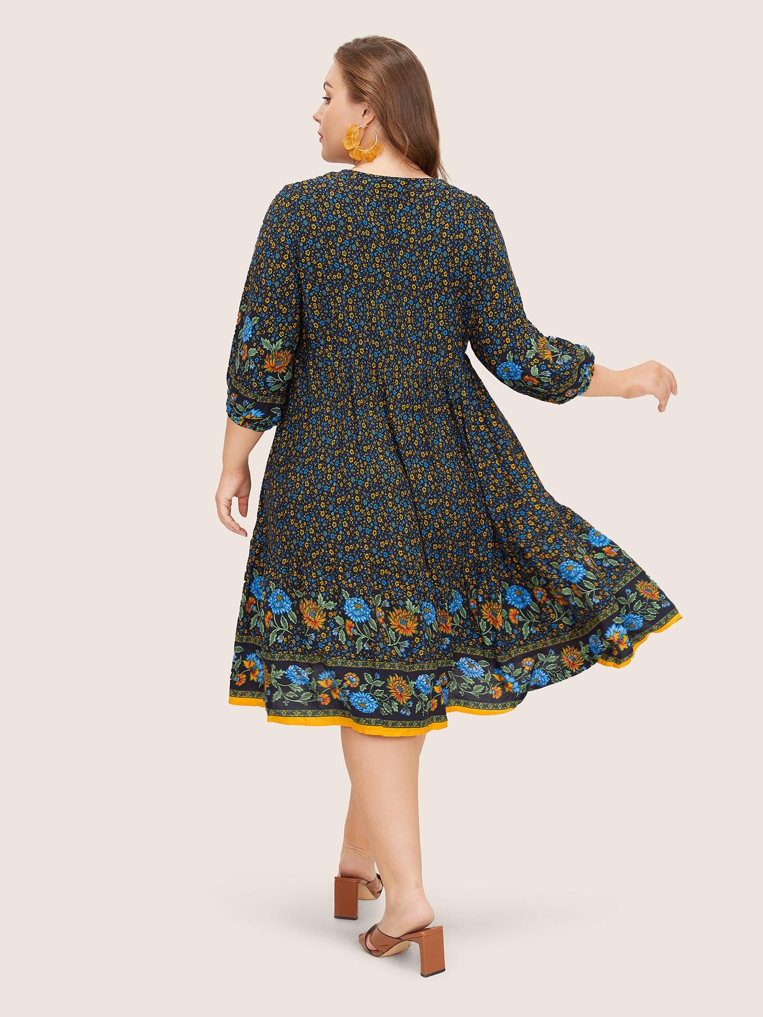 Bandana Tassels Lantern Sleeve Ruffle Pocket Keyhole Neck Dress Bandana Tassels Lantern Sleeve Ruffle Pocket Keyhole Neck Dress