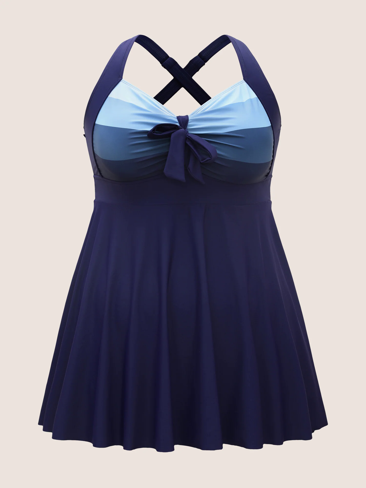 Contrast Heart Neckline Patchwork Tie Knot Swim Dress Contrast Heart Neckline Patchwork Tie Knot Swim Dress