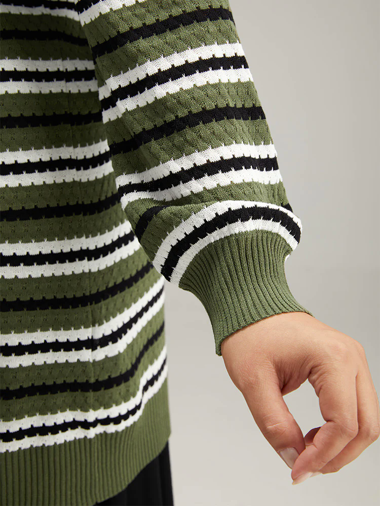 Striped Contrast Elastic Cuffs Button Through Cardigan Striped Contrast Elastic Cuffs Button Through Cardigan