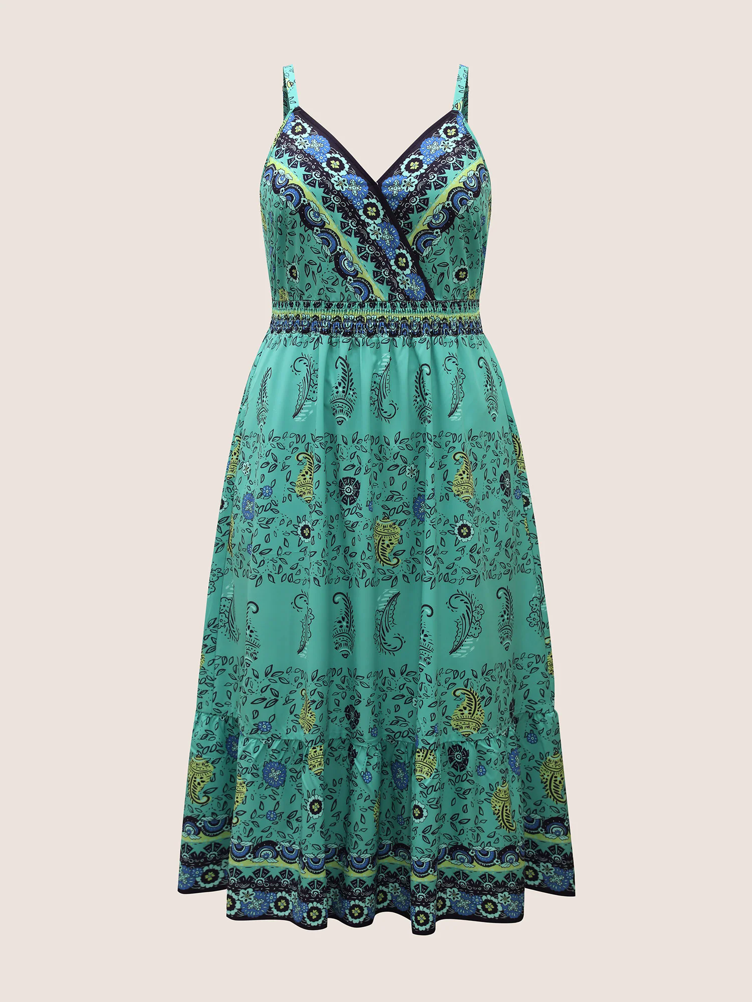 Paisley Print Overlap Collar Shirred Cami Dress Paisley Print Overlap Collar Shirred Cami Dress