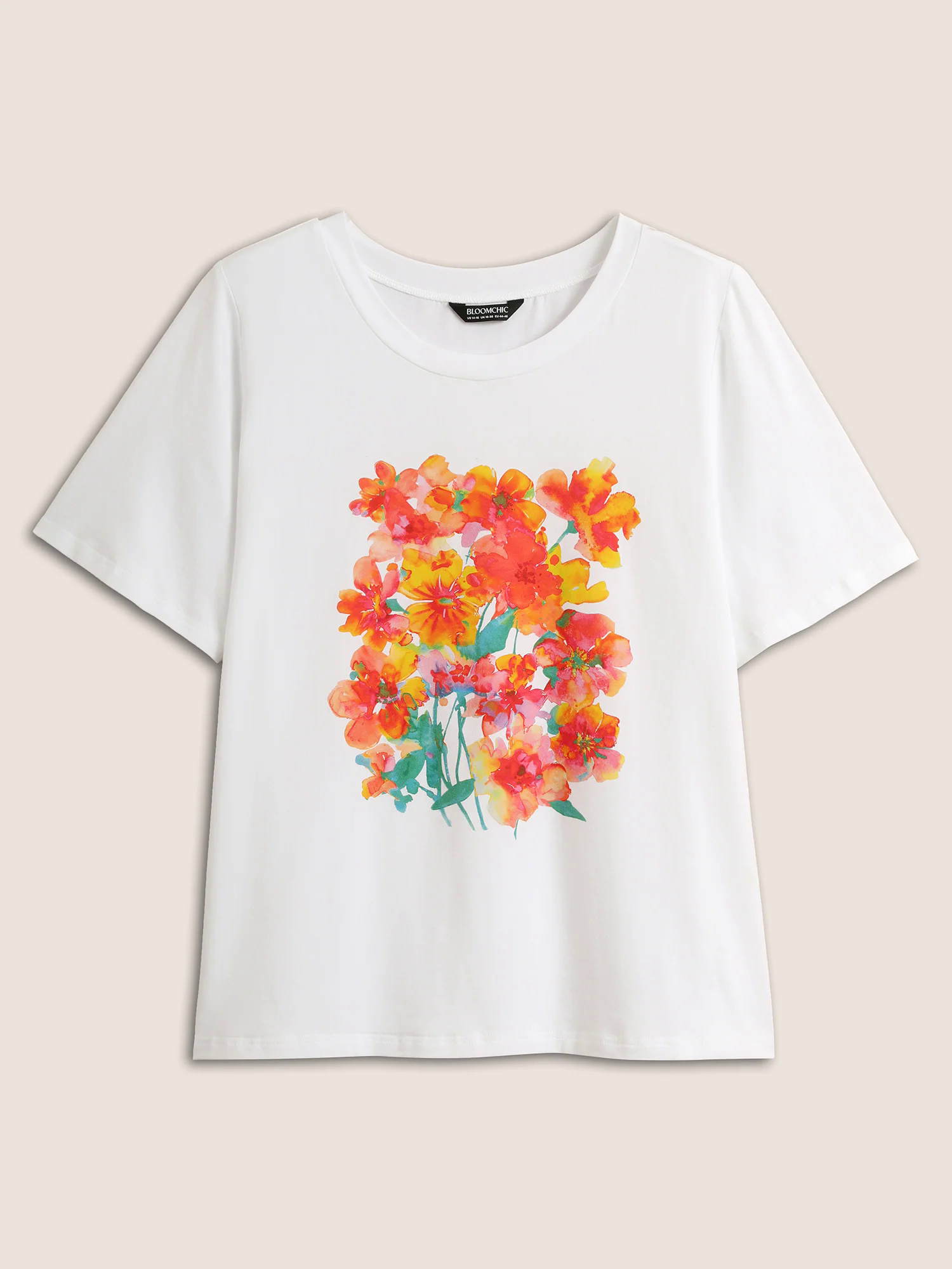 Cotton Crew Neck Flower Print T-shirt Cotton Crew Neck Flower Print T-shirt