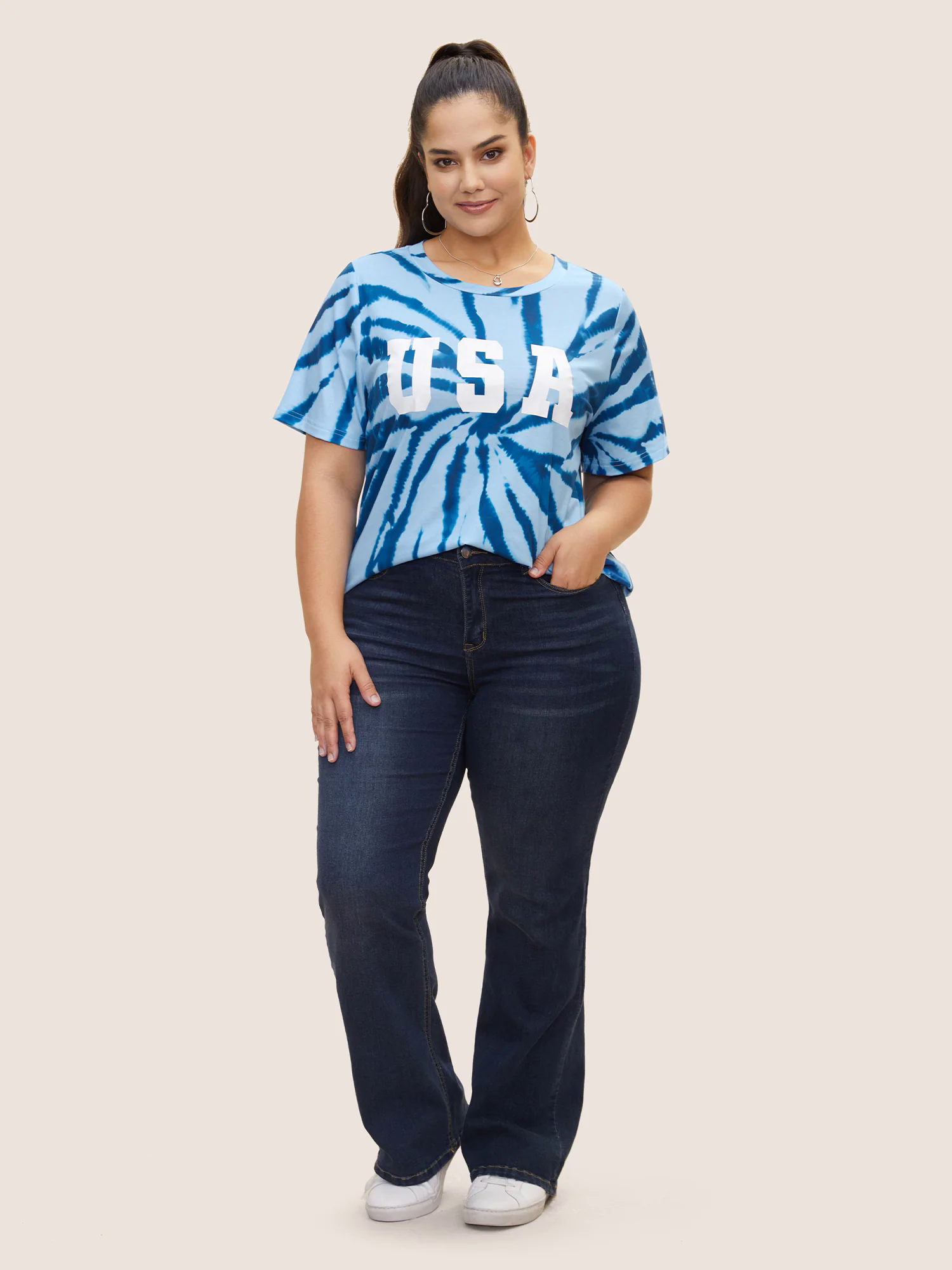 USA Print Round Neck Tie Dye T-Shirt USA Print Round Neck Tie Dye T-Shirt