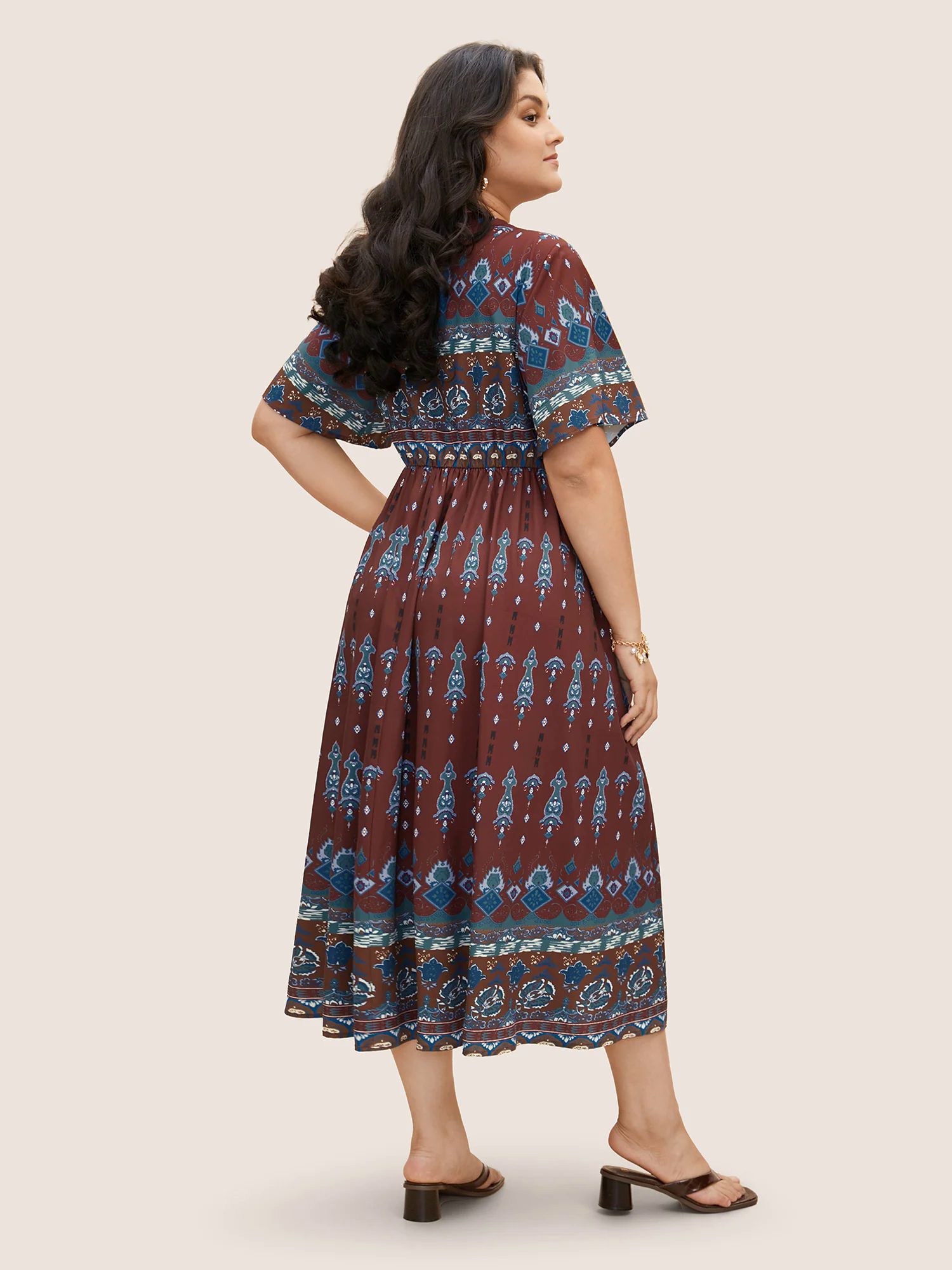 Bandana Print Notched Button Detail Dress Bandana Print Notched Button Detail Dress