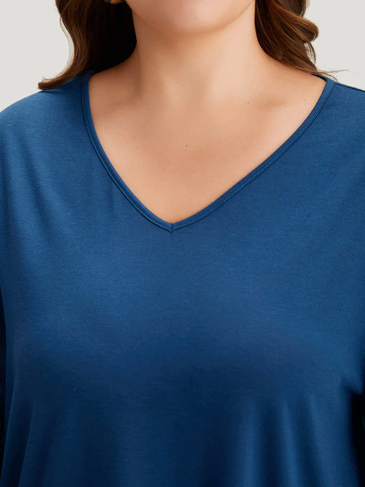 V Neck Broderie Anglaise Patchwork Lantern Sleeve T-shirt V Neck Broderie Anglaise Patchwork Lantern Sleeve T-shirt