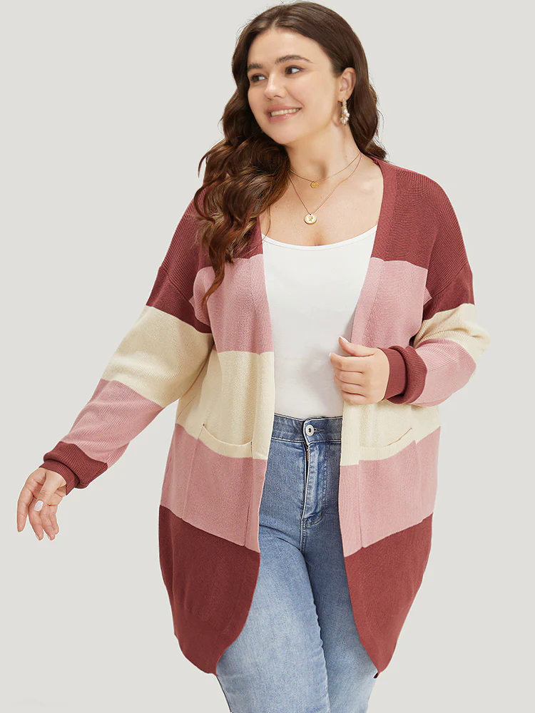 Colorblock Patchwork Patched Pocket Elastic Cuffs Cardigan Colorblock Patchwork Patched Pocket Elastic Cuffs Cardigan