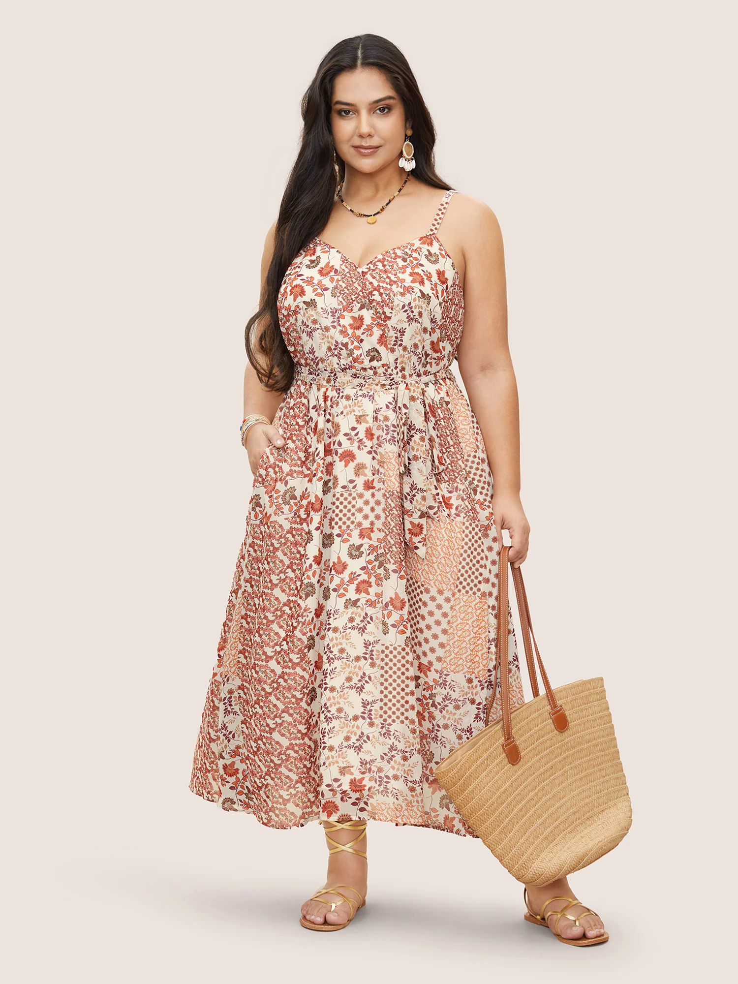 Chiffon Boho Print Wrap Belted Cami Dress Chiffon Boho Print Wrap Belted Cami Dress