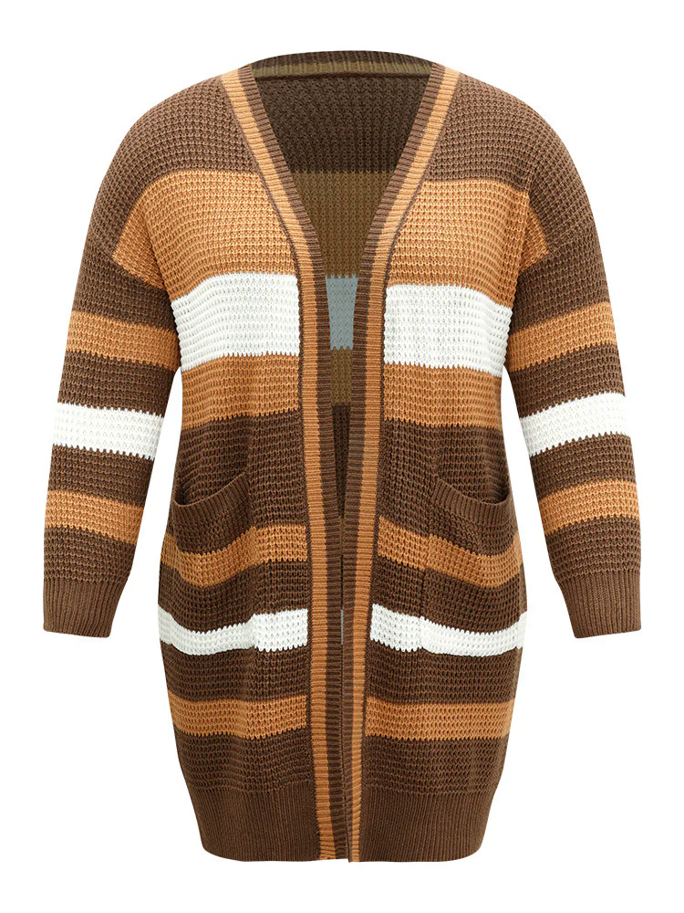 Contrast Open Front Patched Pocket Tunic Cardigan Contrast Open Front Patched Pocket Tunic Cardigan