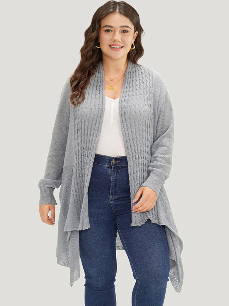 Cable Knit Open Front Asymmetrical Hem Cardigan Cable Knit Open Front Asymmetrical Hem Cardigan