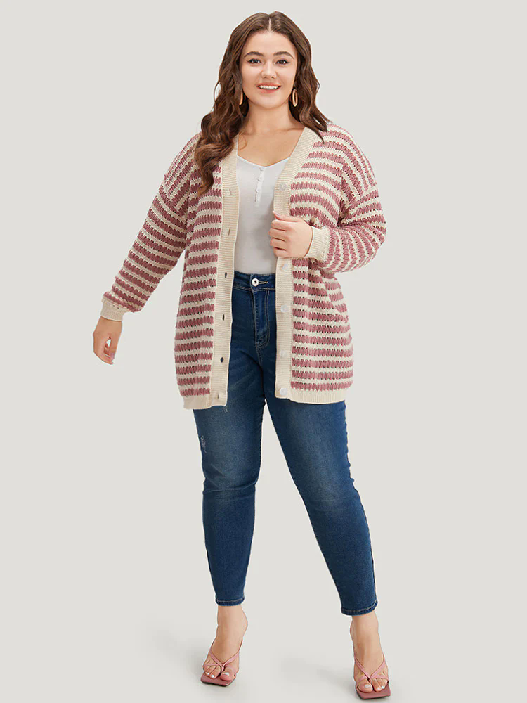 Striped Button Through Cut Out Cardigan Striped Button Through Cut Out Cardigan