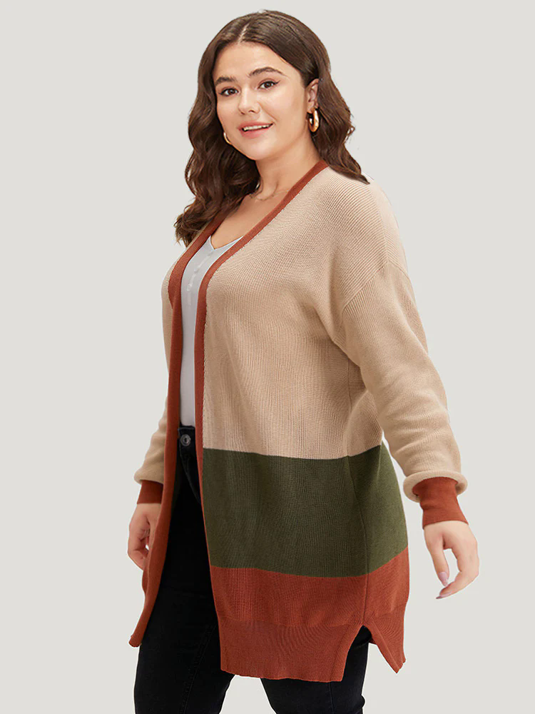 Colorblock Contrast Split Side Cardigan Colorblock Contrast Split Side Cardigan
