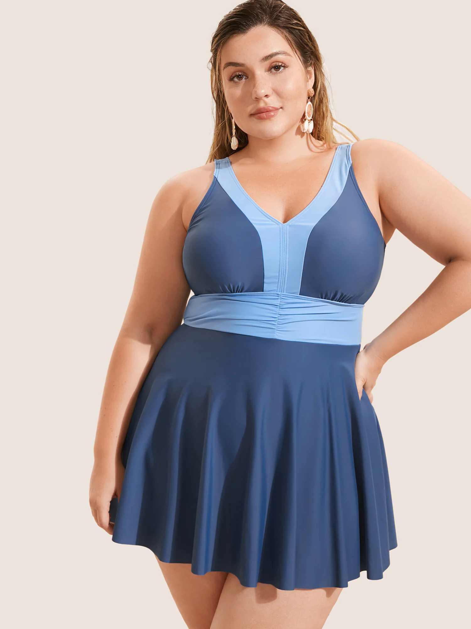 Two Tone Patchwork Gathered Swim Dress Two Tone Patchwork Gathered Swim Dress