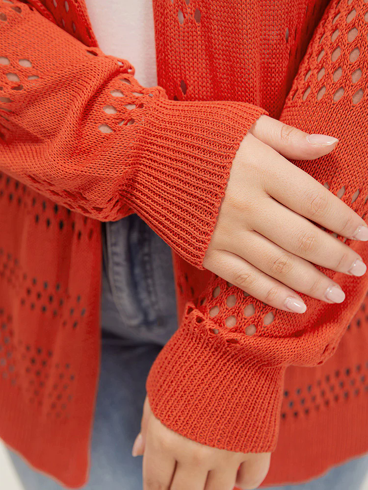 Plain Open Front Elastic Sleeve Cut Out Cardigan Plain Open Front Elastic Sleeve Cut Out Cardigan
