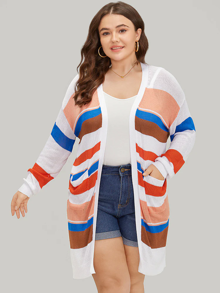 Colorblock Contrast Pocket Tunic Open Front Cardigan Colorblock Contrast Pocket Tunic Open Front Cardigan