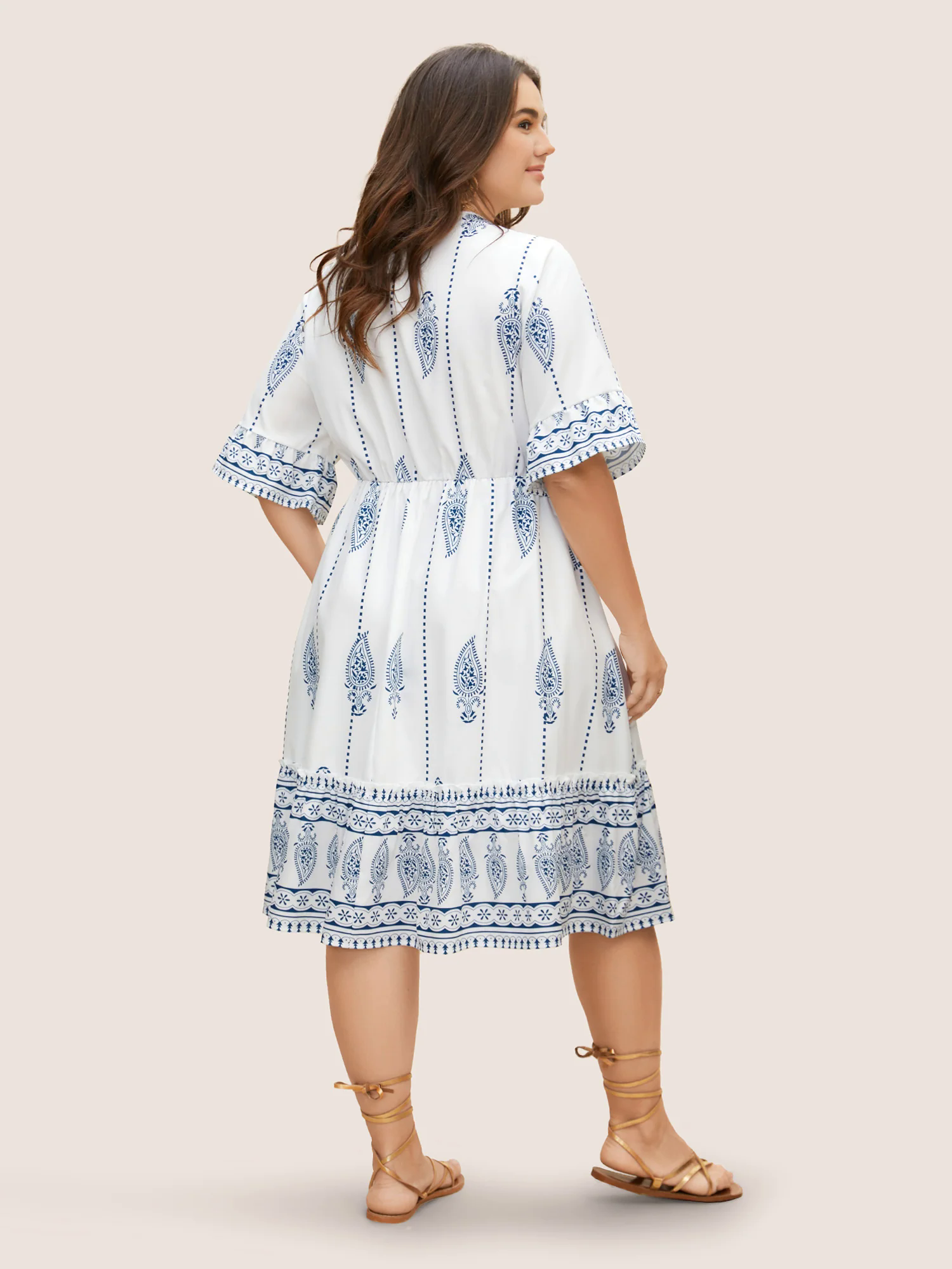 Boho Print Cross Straps Tassels Ruffles Dress Boho Print Cross Straps Tassels Ruffles Dress