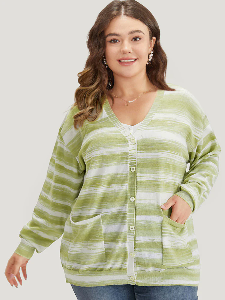 Ombre Button Up Patched Pocket Cardigan Ombre Button Up Patched Pocket Cardigan