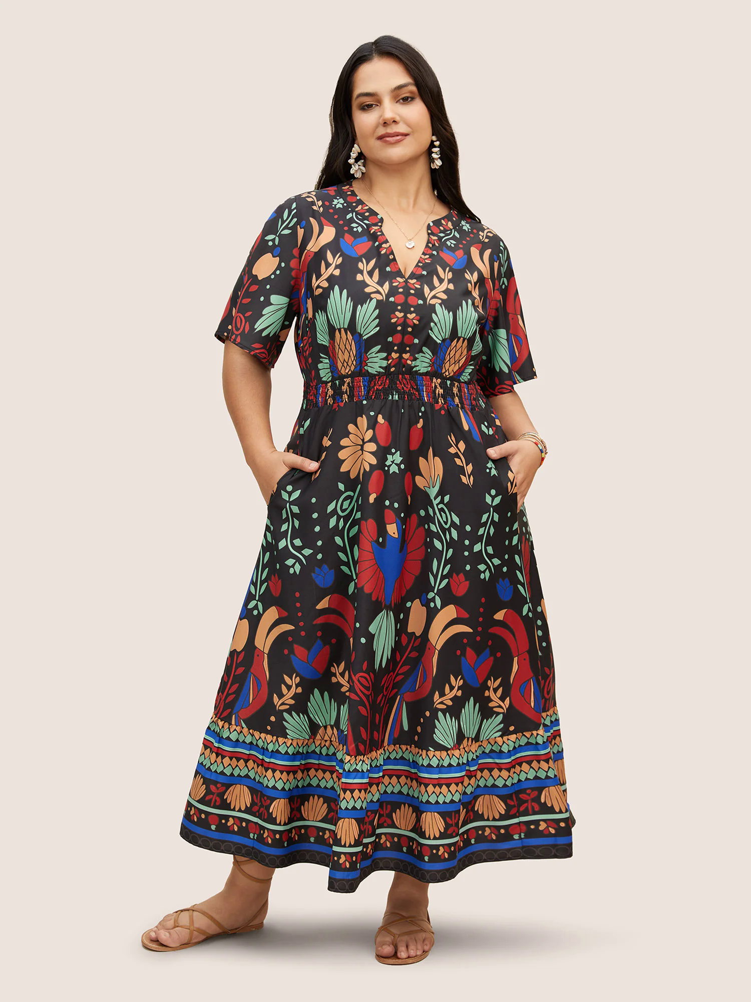 Bandana Print Shirred Elastic Waist Flutter Sleeve Dress Bandana Print Shirred Elastic Waist Flutter Sleeve Dress
